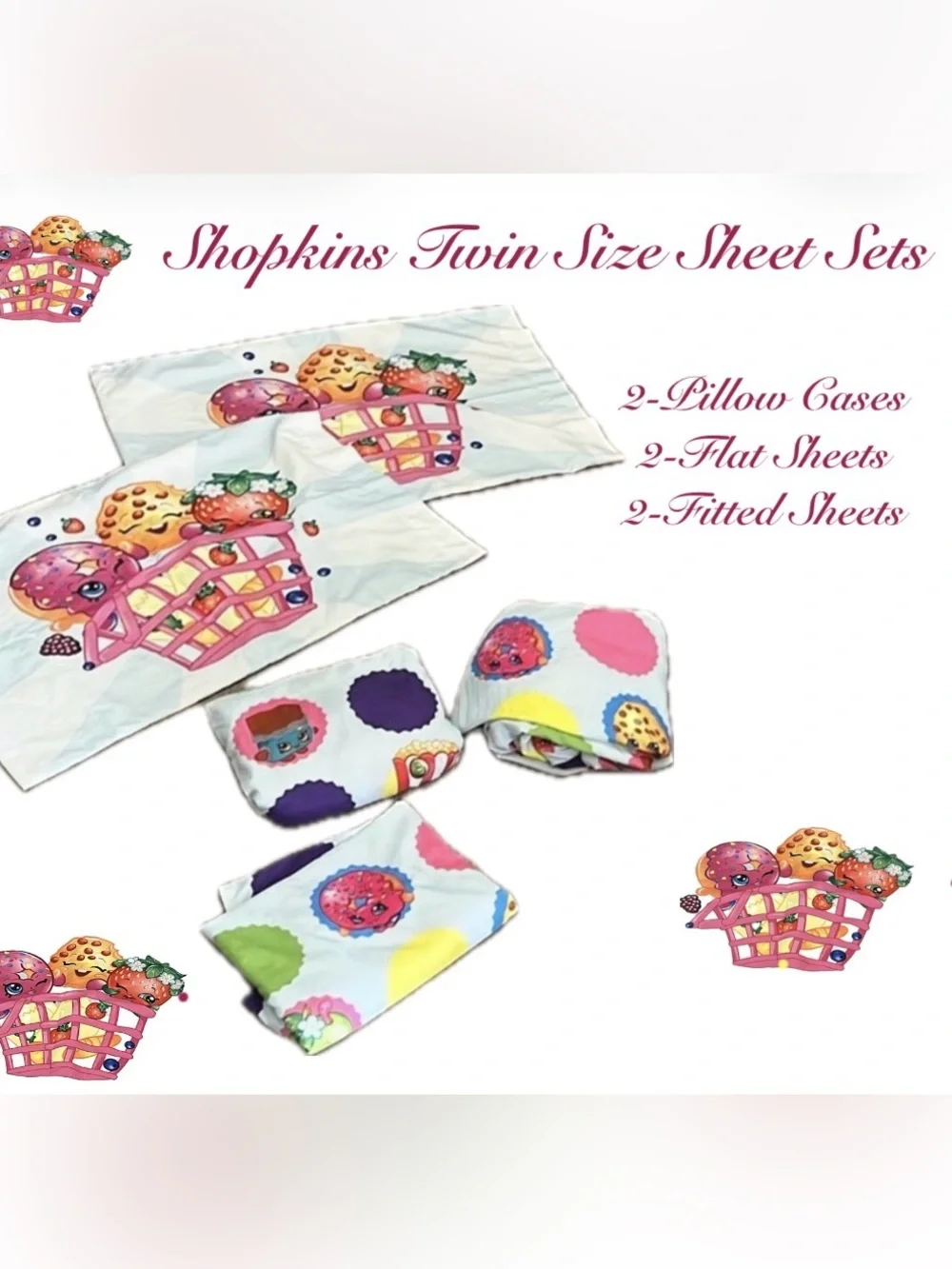Shopkins Twin Size Sheet Sets Qty-2 Sets of Twin Size EUC